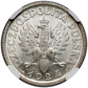 Kobieta i kłosy 1 złoty 1924 - destrukt - NGC MS62