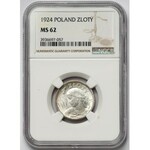 Kobieta i kłosy 1 złoty 1924 - destrukt - NGC MS62