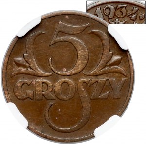 5 groszy 1934 - rzadkie - NGC AU50 BN