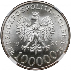 100.000 złotych 1990 Solidarność - odm.A - NGC MS68