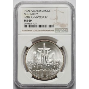 100.000 złotych 1990 Solidarność - odm.A - NGC MS69 (Max)