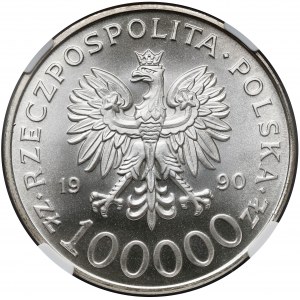 100.000 złotych 1990 Solidarność - odm.A - NGC MS69 (Max)