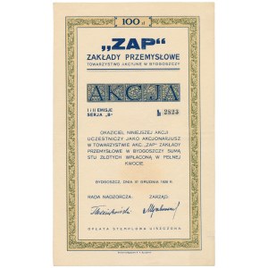 ZAP Zakłady Przemysłowe T-wo Akc. w Bydgoszczy, Em.1-2, Ser.B, 100 zł 1928