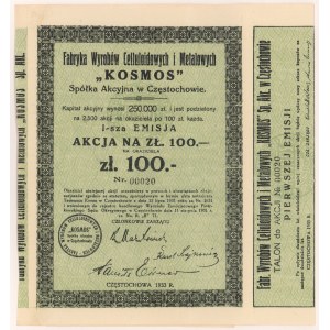 Fabryka Wyrobów Celluloidowych i Metalowych KOSMOS, Em.1, 100 zł 1933