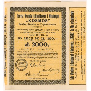 Fabryka Wyrobów Celluloidowych i Metalowych KOSMOS, Em.1, 20x 100 zł 1933