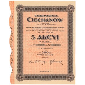 Cukrownia CIECHANÓW Spółka Akcyjna, 5x 100 zł 1931 - na okaziciela