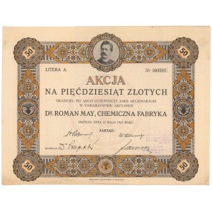 Towarzystwo Akcyjne Dr. ROMAN MAY, Chemiczna Fabryka, 50 zł 1927