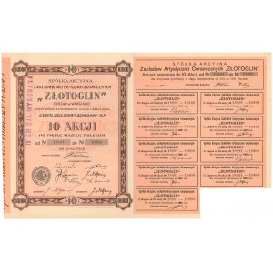 Spółka Akcyjna Zakładów Artystyczno-Ceramicznych ZŁOTOGLIN, 10x 1.000 mkp 1921