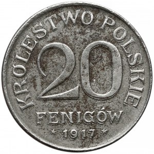 DESTRUKT Kingdom of Poland, 20 fenig 1917 - doubled on Rw.