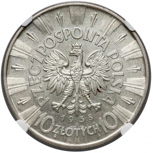 Piłsudski 10 złotych 1938 - NGC AU58