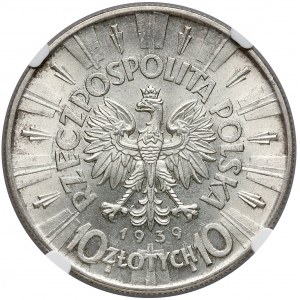 Piłsudski 10 złotych 1939 - NGC MS62