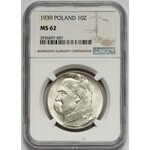 Piłsudski 10 złotych 1939 - NGC MS62