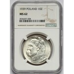 Piłsudski 10 złotych 1939 - NGC MS62