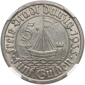 Wolne Miasto Gdańsk, 5 guldenów 1935 Koga - NGC AU58