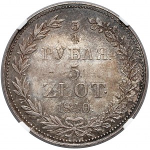 3/4 rubla = 5 złotych 1840 MW, Warszawa - NGC UNC