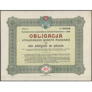 Poż. miasta Poznania 1926 r. Obligacja na 100 zł