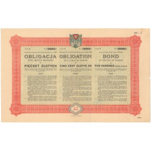 Poż. miasta Poznania 1929 r. Obligacja na 500 zł