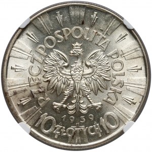 Piłsudski 10 złotych 1939 - NGC MS61