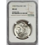 Piłsudski 10 złotych 1939 - NGC MS62