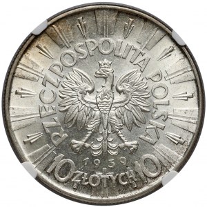 Piłsudski 10 złotych 1939 - NGC MS63