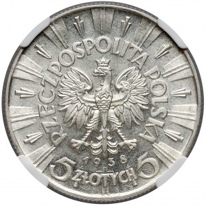 Piłsudski 5 złotych 1938 - NGC MS63