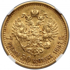 Rosja, Mikołaj II, 7.5 rubla 1897 АГ - NGC AU50