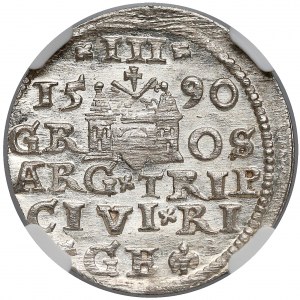 Zygmunt III Waza, Trojak Ryga 1590 - PIĘKNY - NGC MS65