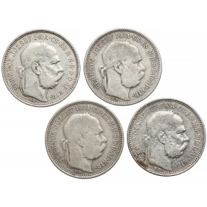 Austro-Węgry, 1 korona 1892 K.B. - rzadsze - zestaw (4szt)