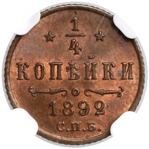 Rosja, Aleksander III, 1/4 kopiejki 1892 - NGC MS63 RB