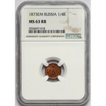 Rosja, Aleksander II, 1/4 kopiejki 1873 EM - NGC MS63 RB