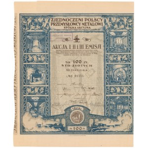 Zjednoczeni Polscy Przemysłowcy Metalowi, Em.1-3, 100 zł 1929