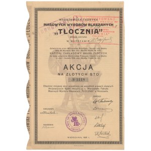 Warszawska Fabryka Masowych Wyrobów Blaszanych TŁOCZNIA, 100 zł 1925