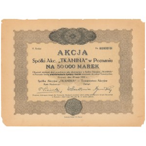 Spółka Akcyjna TKANINA w Poznaniu, Em.5, 50.000 mkp 1923