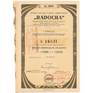 Spółka Akcyjna Fabryk Chemicznych RADOCHA, Em.1, 5x 100 zł 1934
