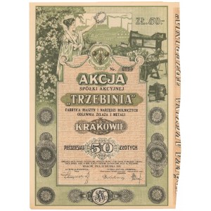 TRZEBINIA Fabryka Maszyn i Narzędzi Rolniczych Odlewnia Żelaza i Metali, 50 zł 1924