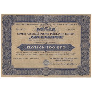 Spółka Akcyjna Fabryki Portland-Cementu SZCZAKOWA, 100 zł 1932
