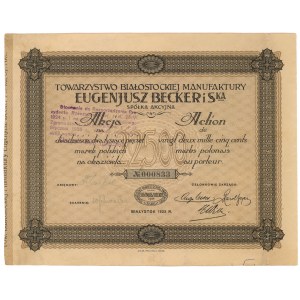 Towarzystwo Białostockiej Manufaktury EUGENIUSZ BECKER I Ska, 22.500 mkp 1923