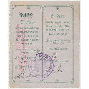 Białystok, 10 Mk = 6 rub 1915 - stempel z herbem