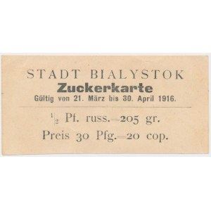 Ex. Siedlecki, Białystok, Kartka na cukier 1916