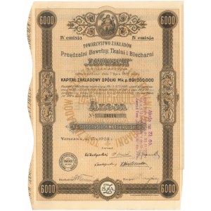 Towarzystwo Zakładów Przędzalni Bawełny... ZAWIERCIE, Em.4, 6.000 mkp 1923