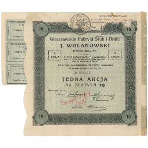 Warszawskie Fabryki Śrub i Drutu J. WOLANOWSKI, Em.1, 10 zł 1927
