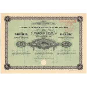 Jugosławia, Jugoslavenska Udružena Banka DD, Zagrzeb, 20.000 dinar 1928