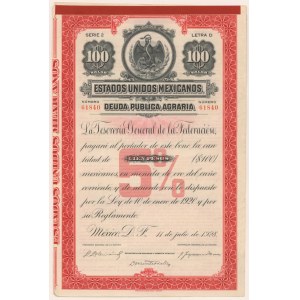 Mexico, Estados Unidos Mexicanos Deuda Publica Agraria, $100 1928