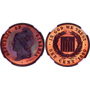 Liberia 1 Cent Copper Pattern 1890 E NGC PF 64 RB