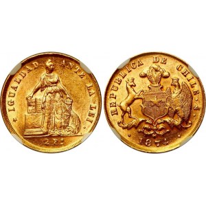 Chile 2 Pesos 1874 SO NGC MS 62