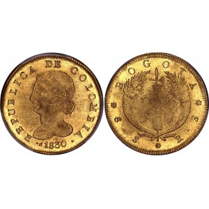Colombia 8 Escudos 1830 RS PCGS MS63