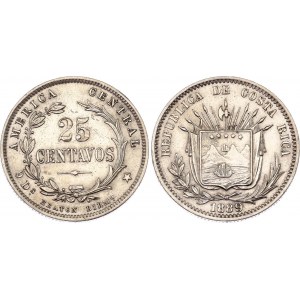 Costa Rica 25 Centavos 1889 Heaton Overdate