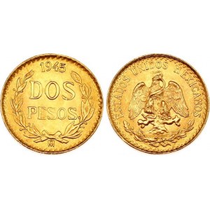 Mexico 2 Pesos 1945 (1951-1972) Mo Restrike