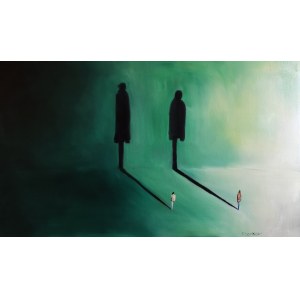 Filip Łoziński, Grüne Komposition mit zwei Menschen und ihren Schatten, 2022
