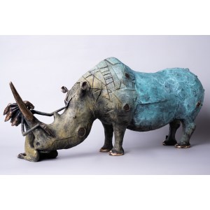 D.Z., Sediaca postava s nosorožcom (bronz, šírka 80 cm)